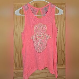 Pink Sleeveless Top with Hamsa Design Size Small